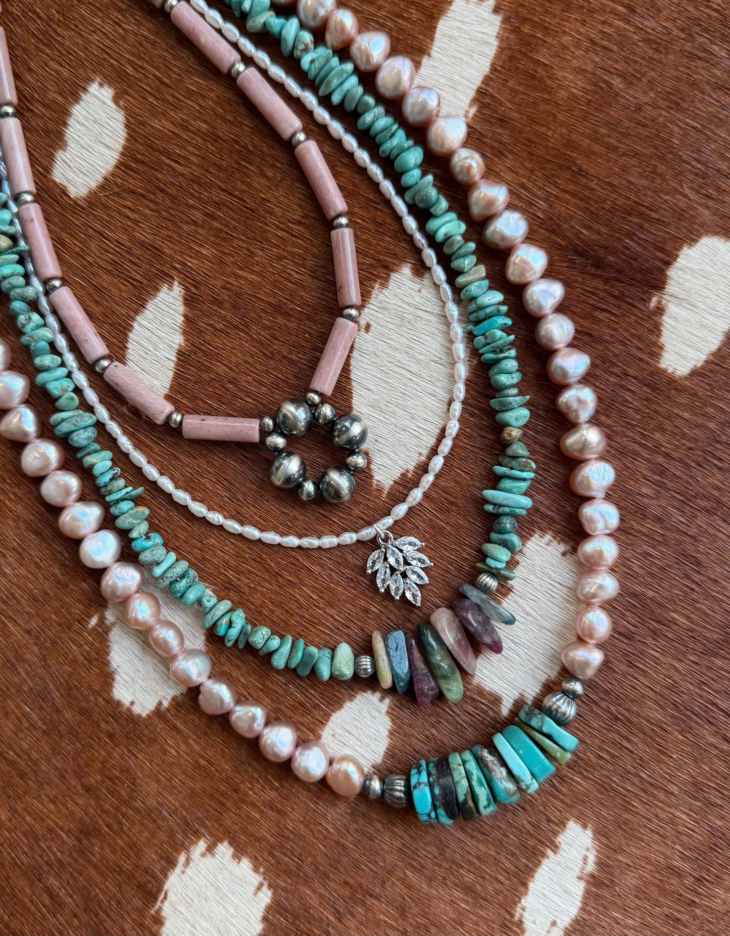 Blush freshwater pearl & turquoise