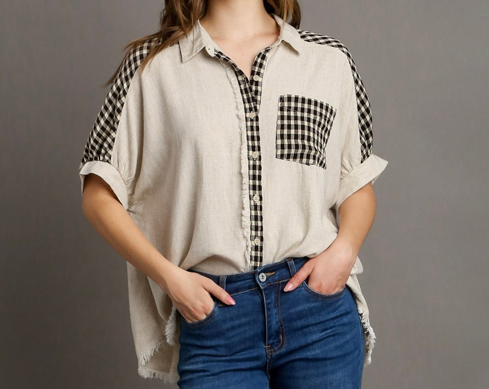 Oatmeal checkered button down