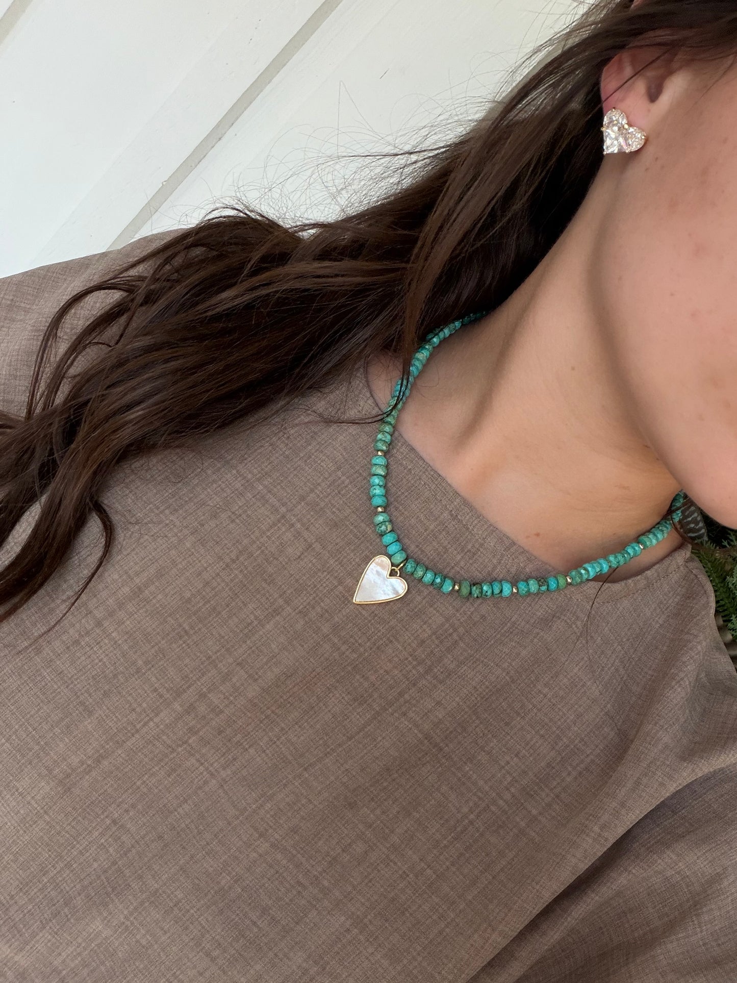 Faux turquoise with pearl heart charm
