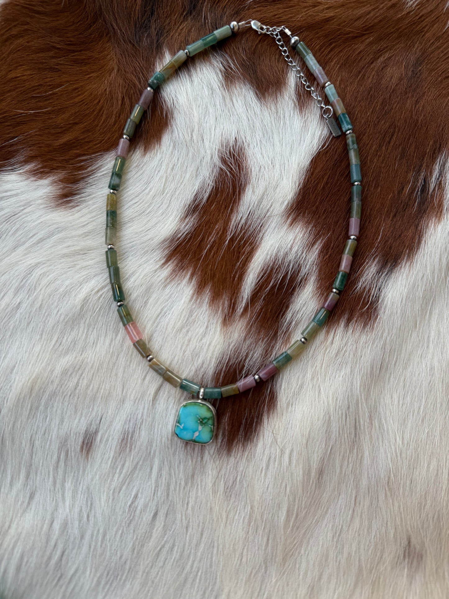 Indian agate beads with Sierra Bella turquoise charm
