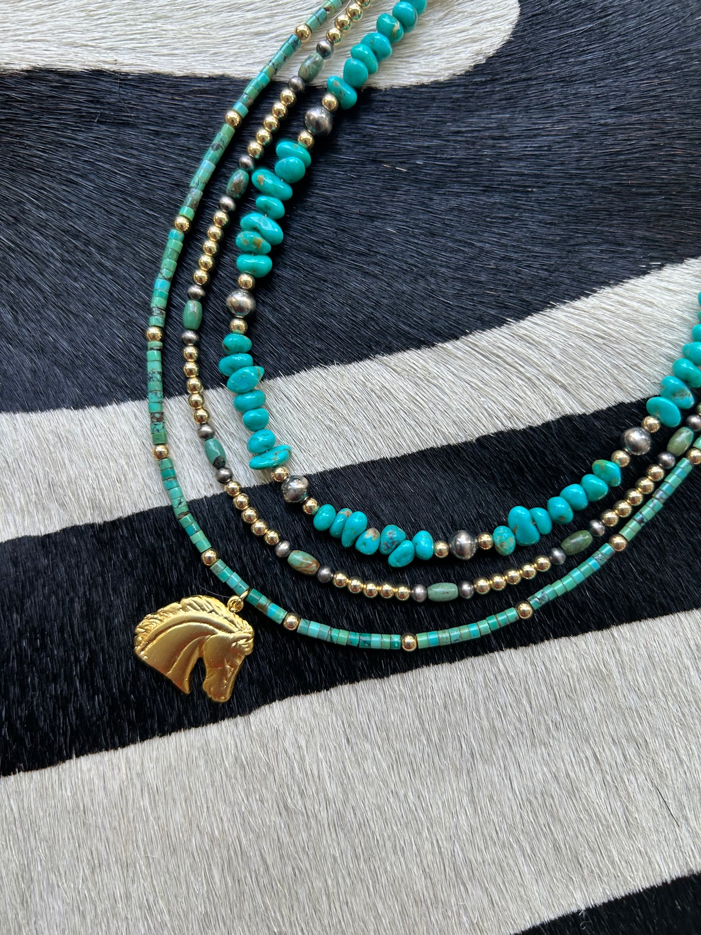 Gold, turquoise and sterling pearls