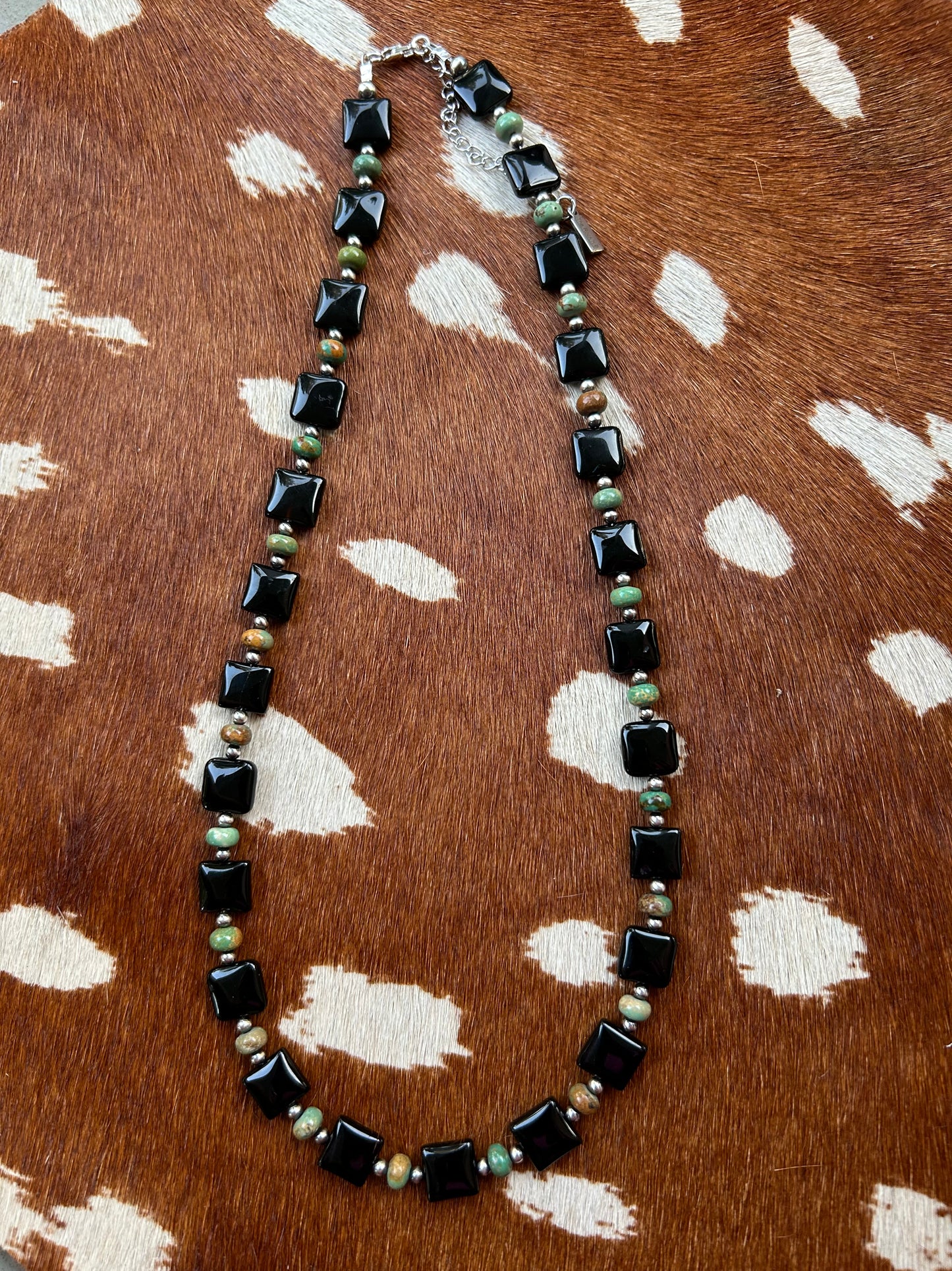 Black onyx square with turquoise