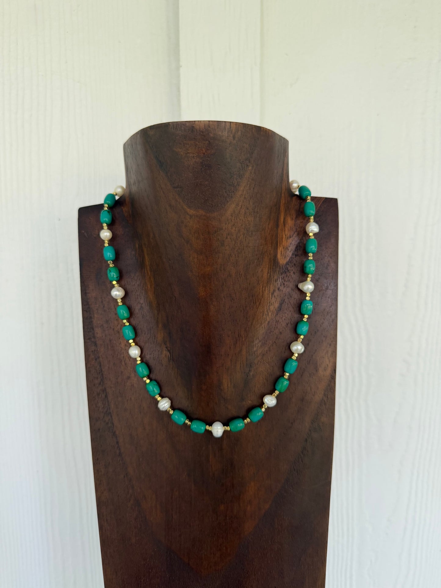 Faux turquoise barrel beads & freshwater pearls