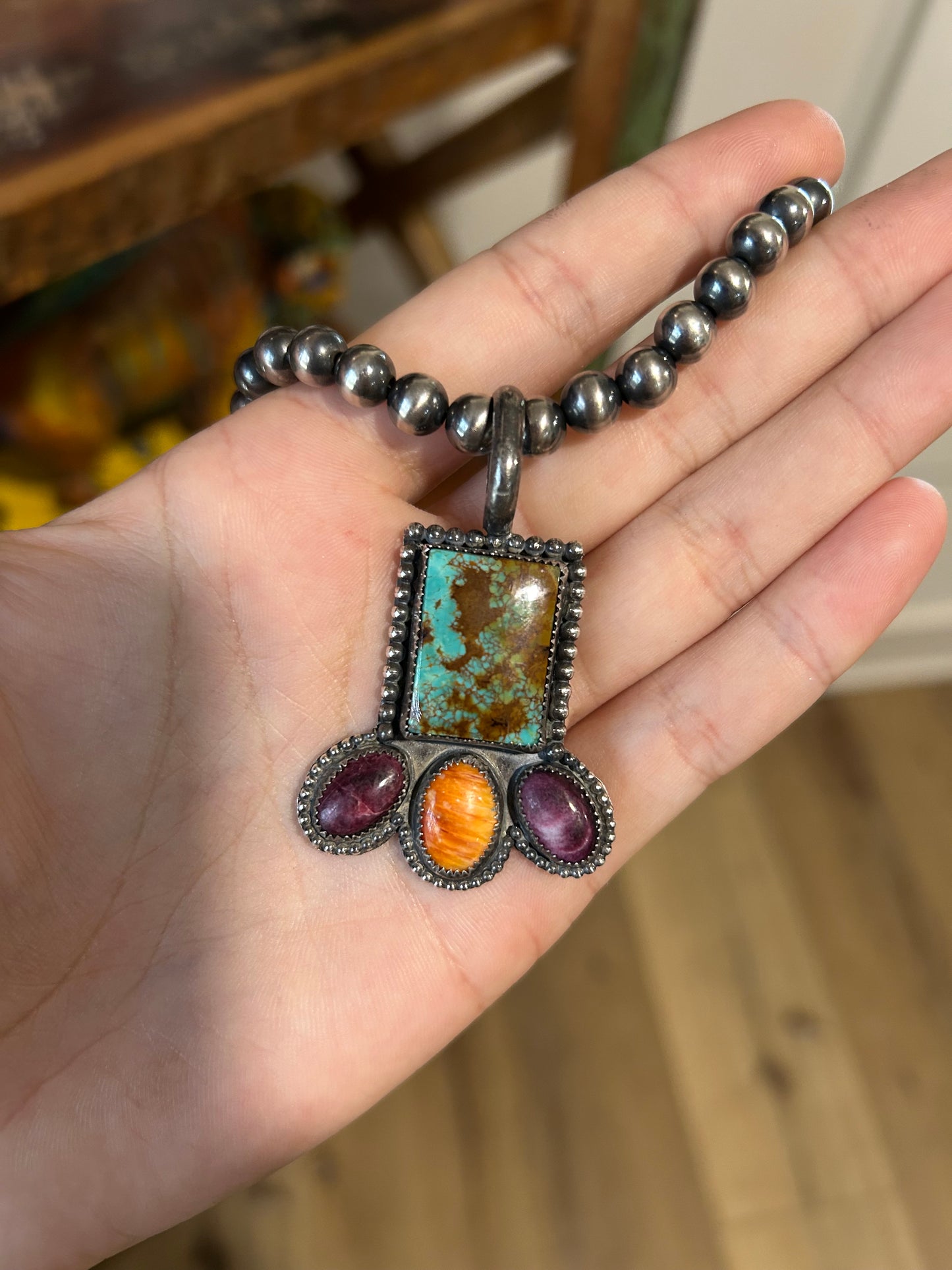 Turquoise and spiny pendant