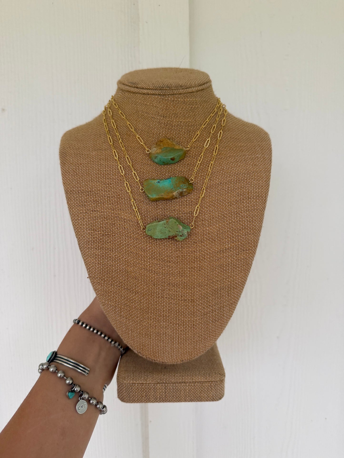 Turquoise slab bar necklaces