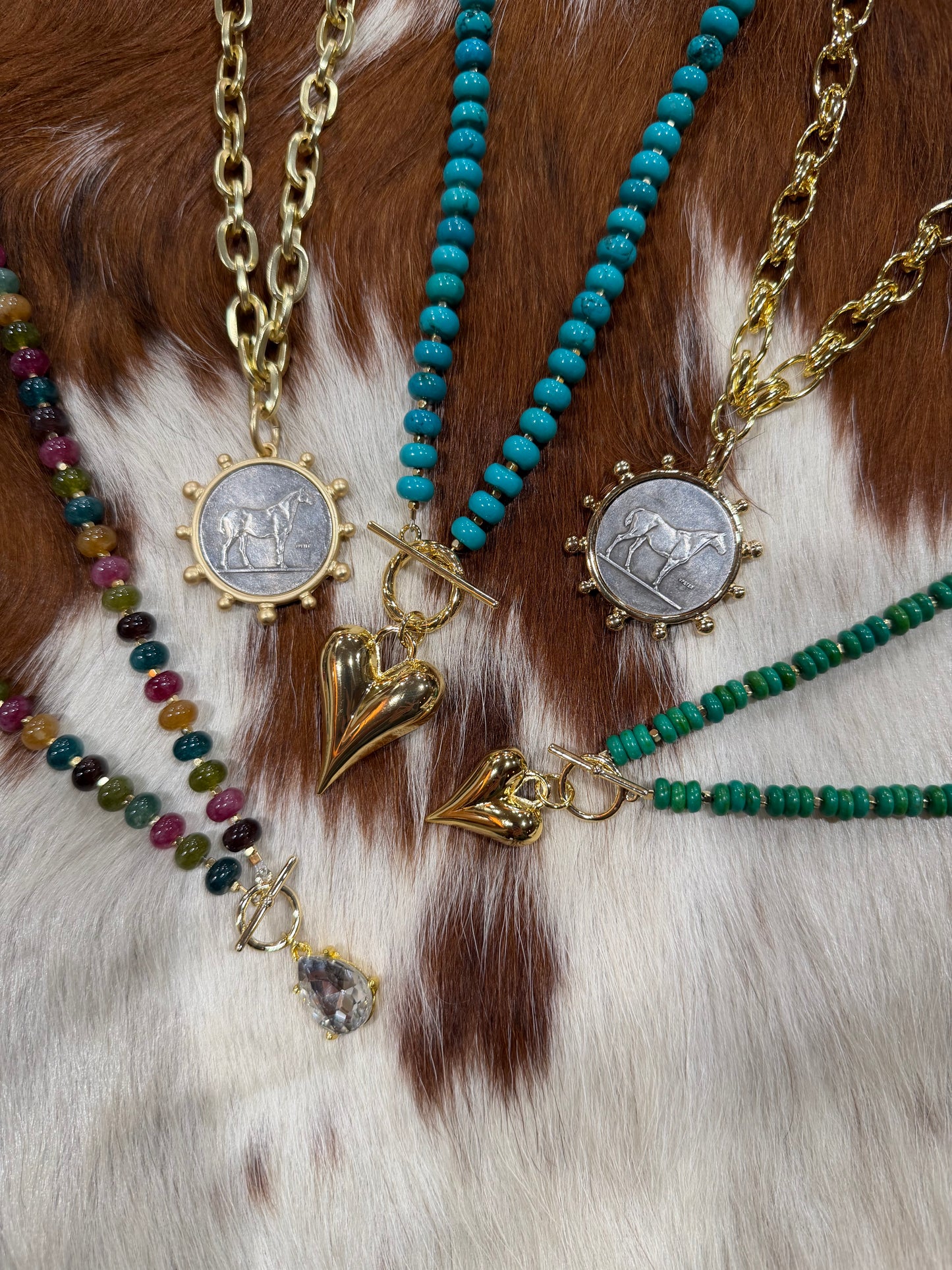 Chunky turquoise and gold heart charm