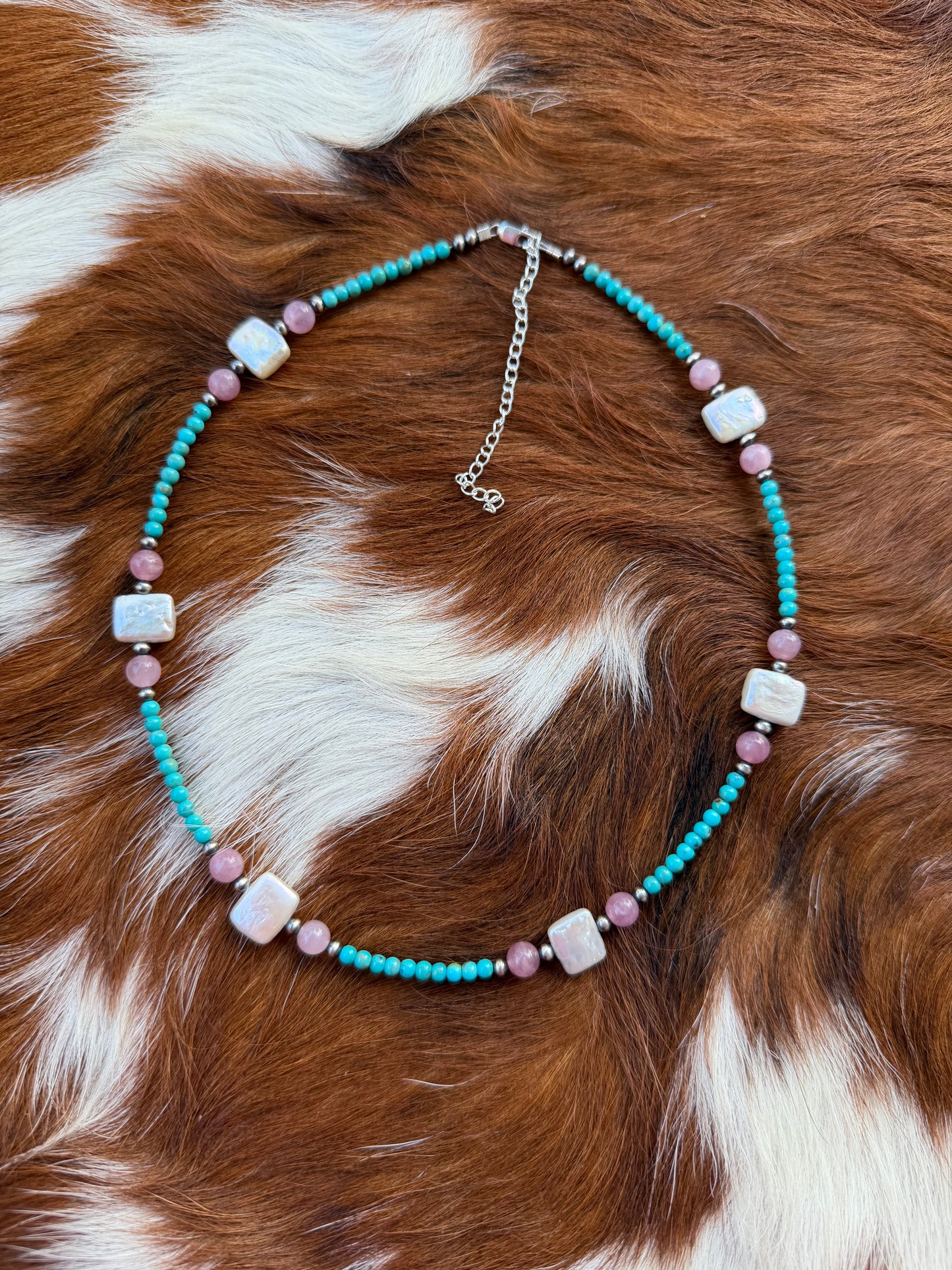 Sonoran turquoise, freshwater pearls & rose quartz