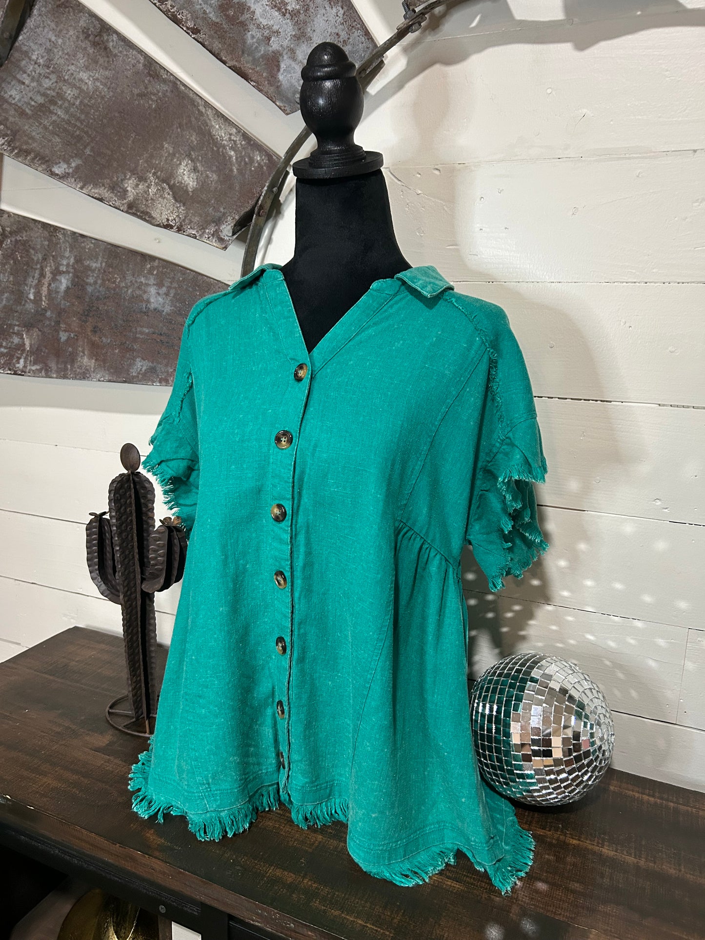 Turquoise mineral wash top