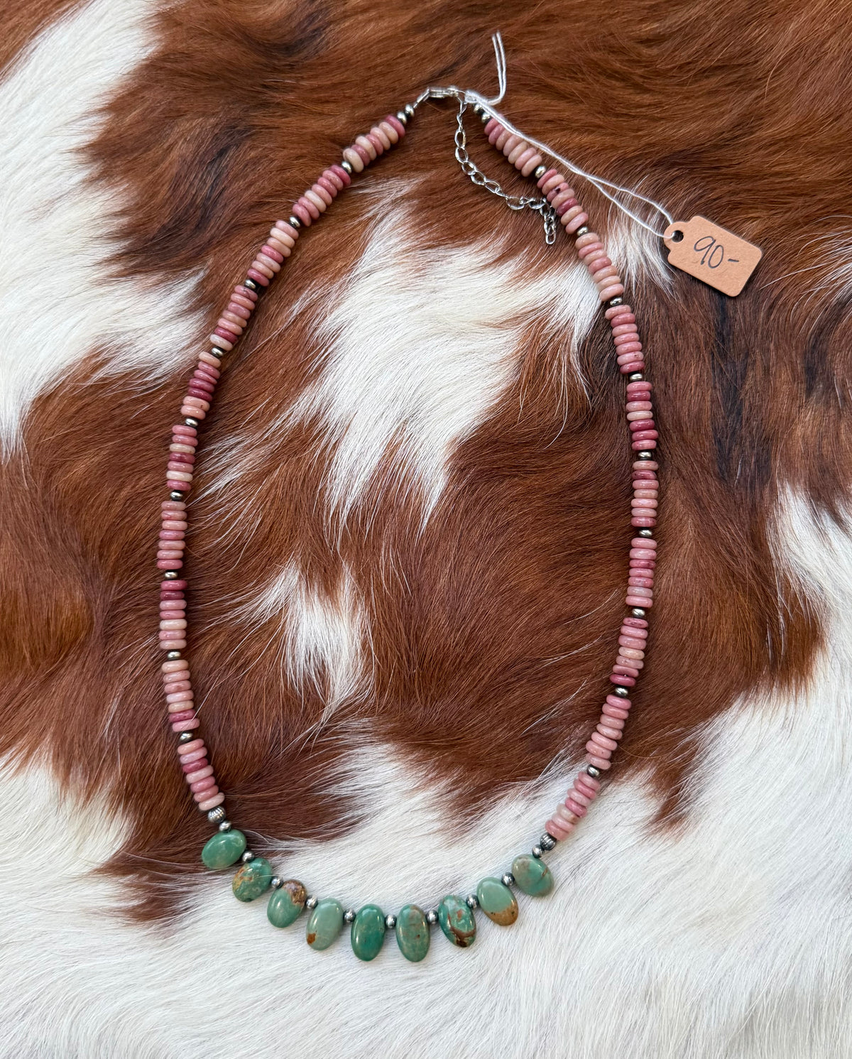 Pink rhodonite and turquoise