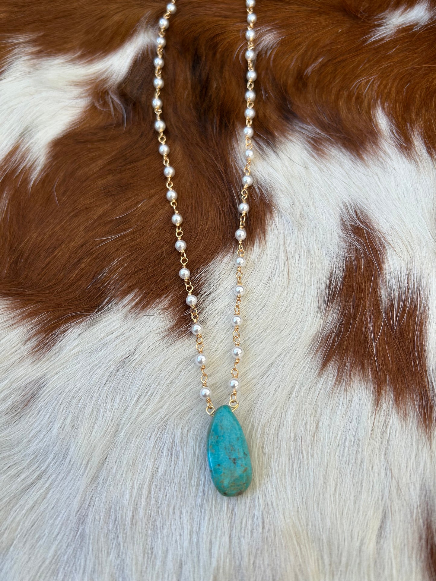Gold pearl chain and turquoise