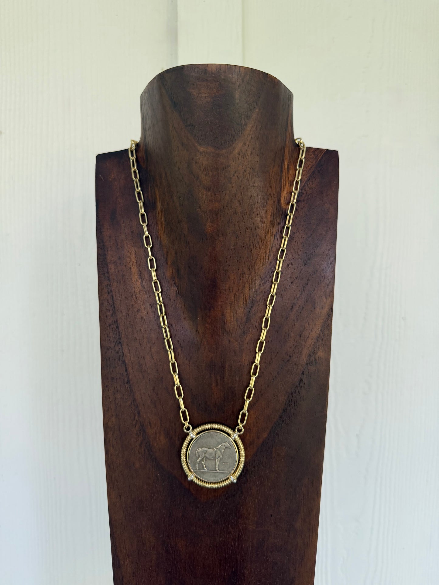 Matte gold horse coin & paperclip chain