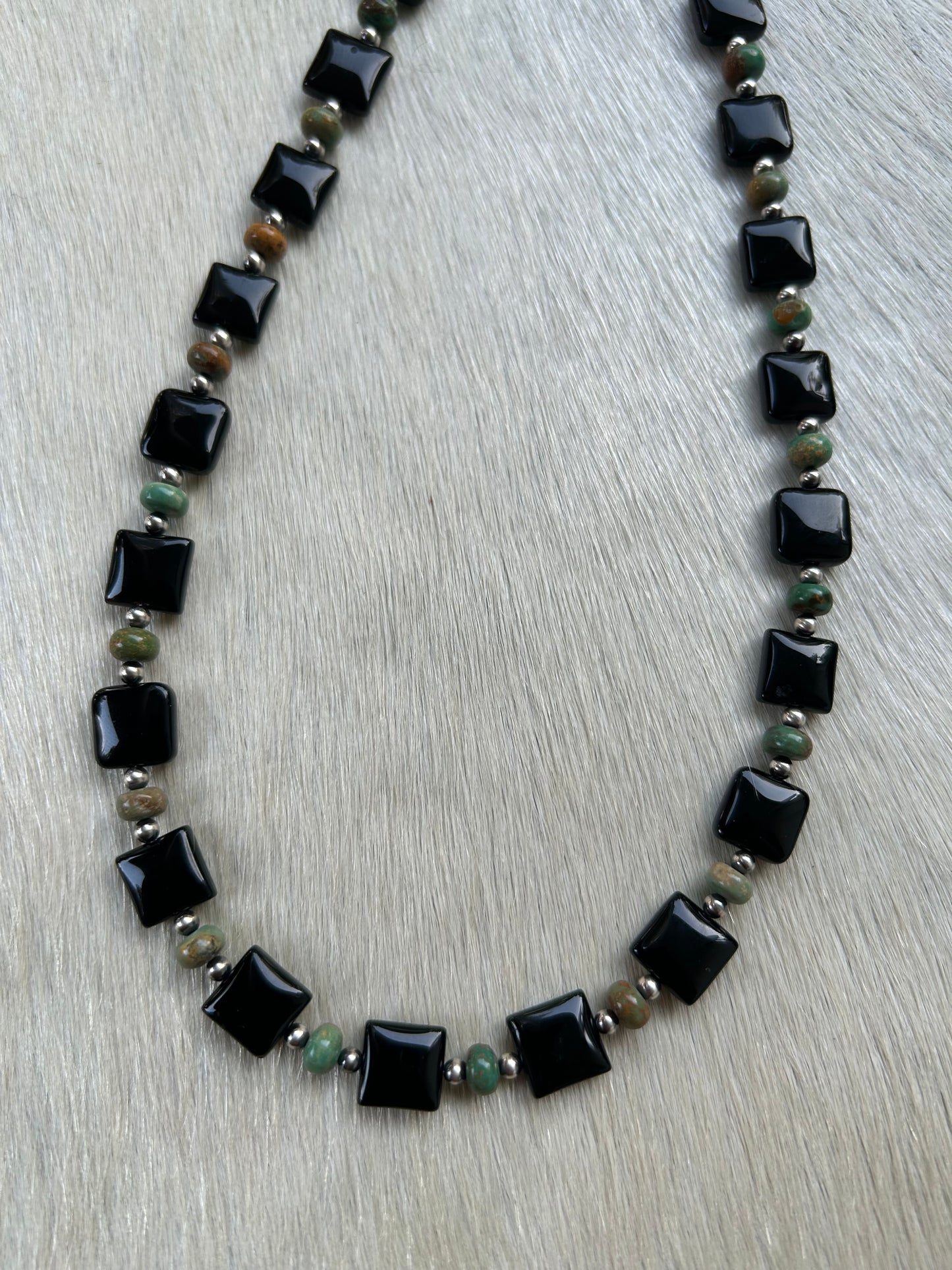 Black onyx square with turquoise