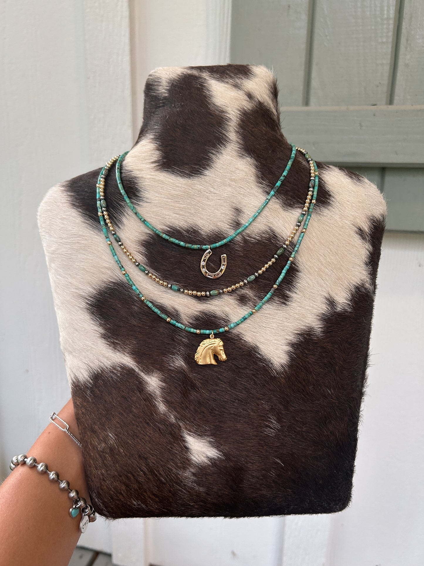 Gold, turquoise and sterling pearls
