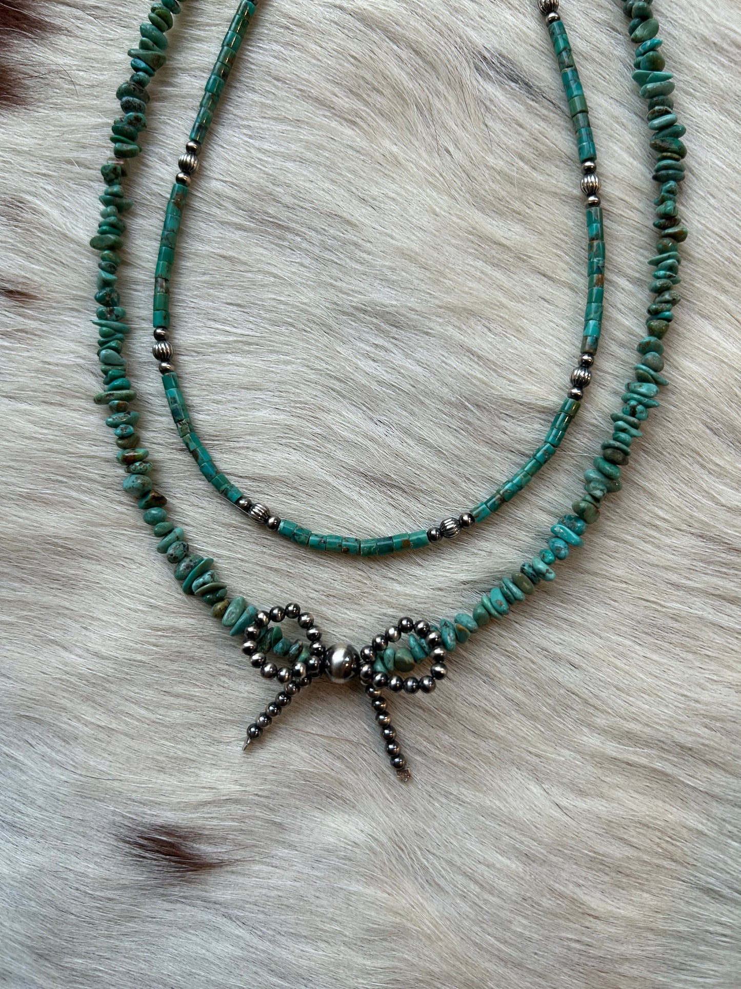 Turquoise with pearl bow