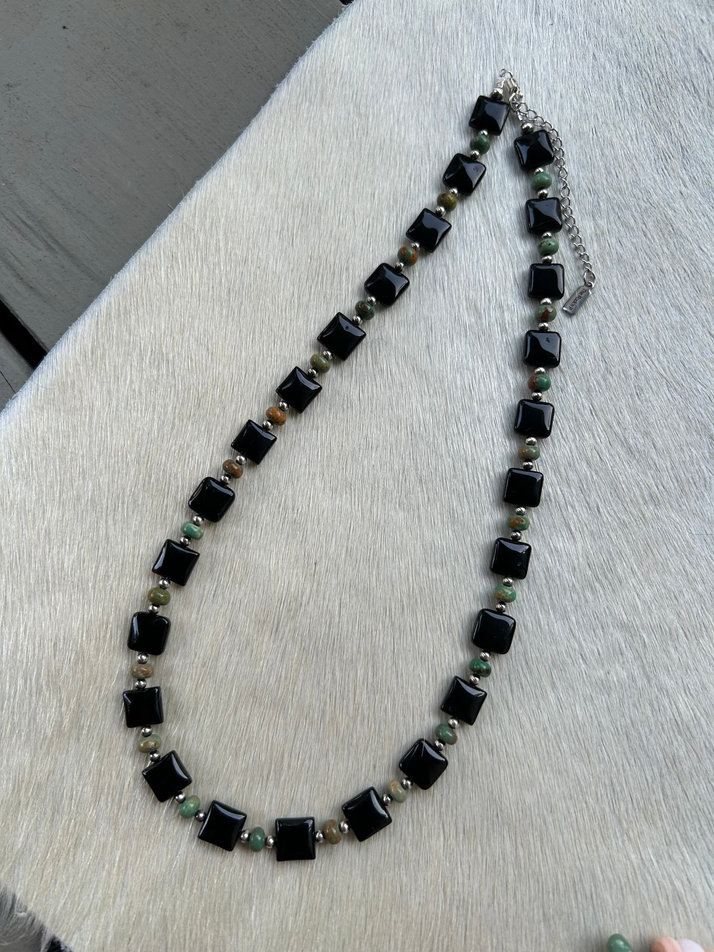 Black onyx square with turquoise