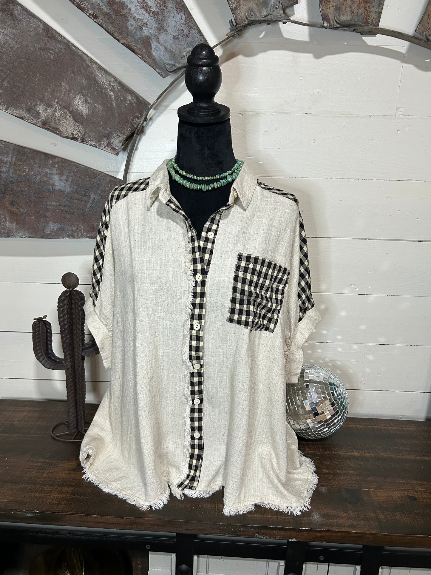 Oatmeal checkered button down