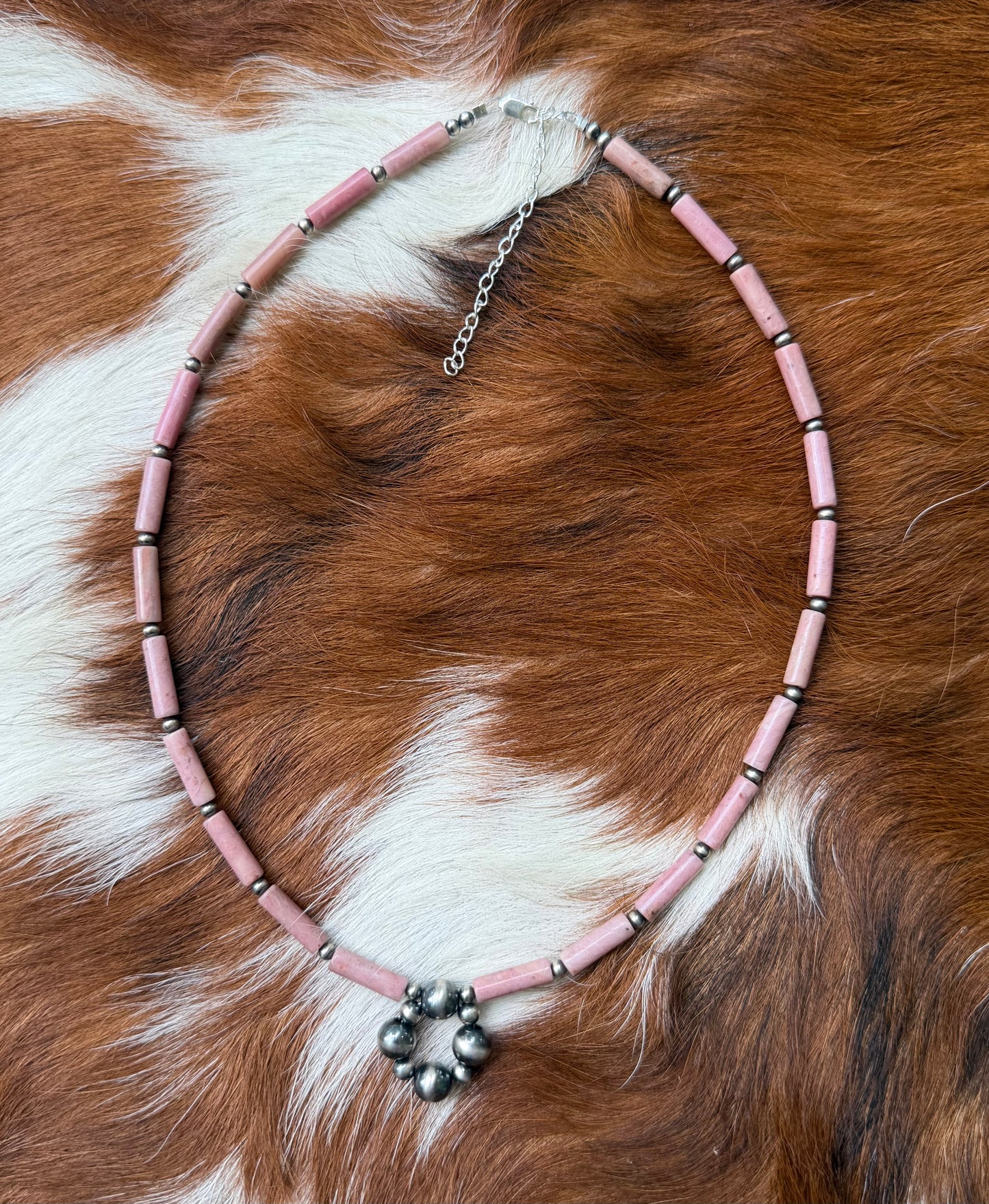 Pink rhodonite & sterling pearls