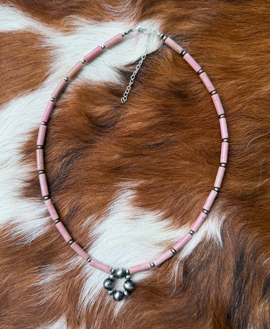 Pink rhodonite & sterling pearls