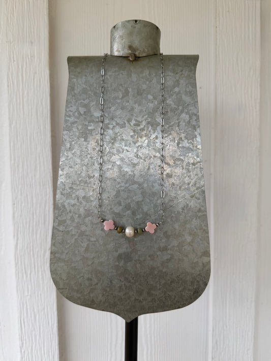 Pink conch and turquoise bar necklace