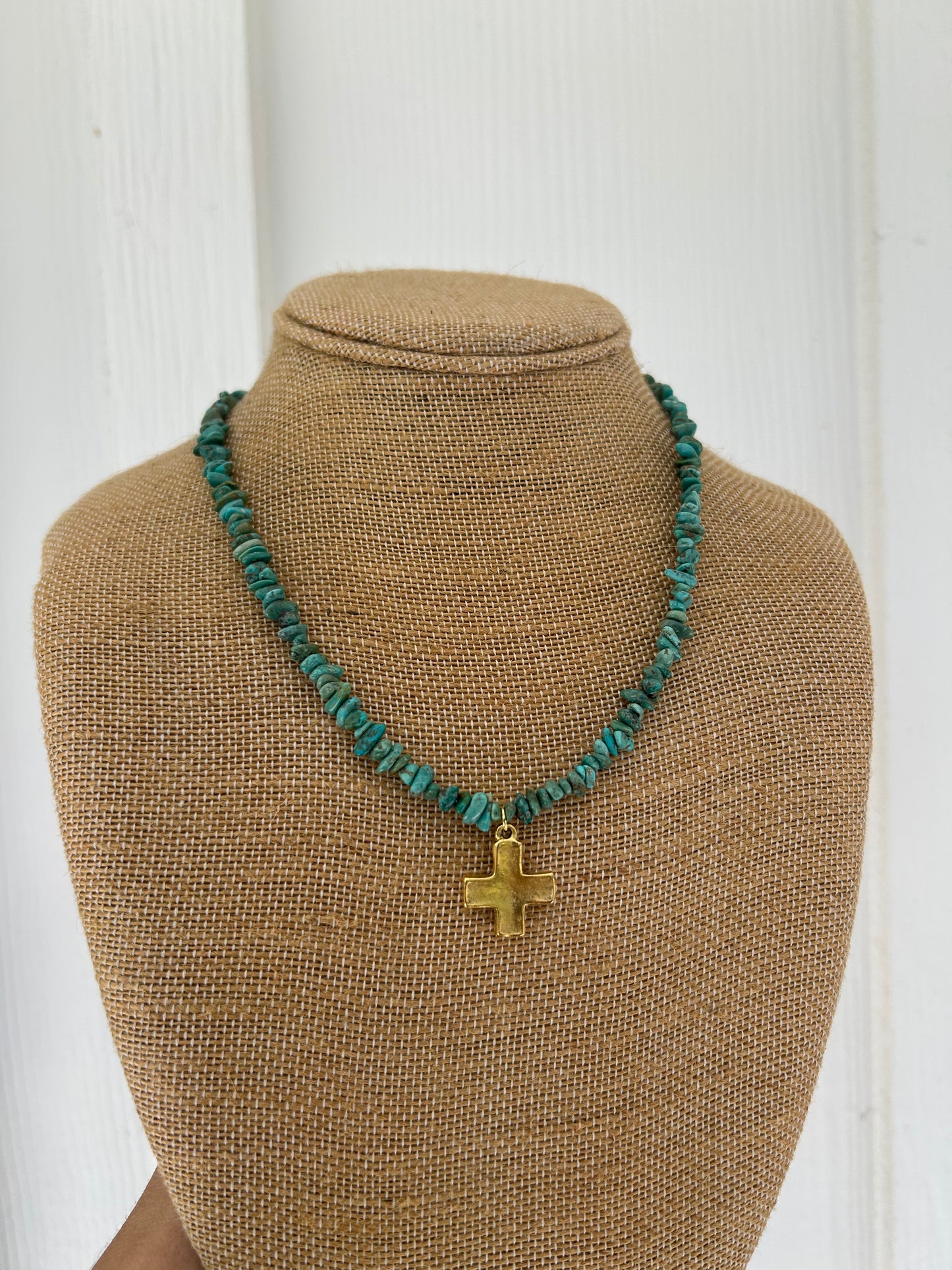 Turquoise and gold cross