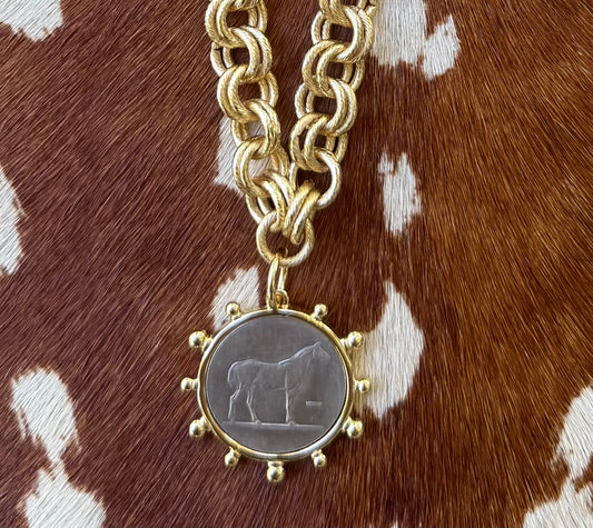 Gold horse coin necklace