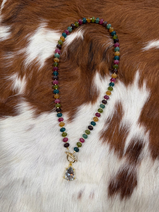 Dyed jade and diamond teardrop