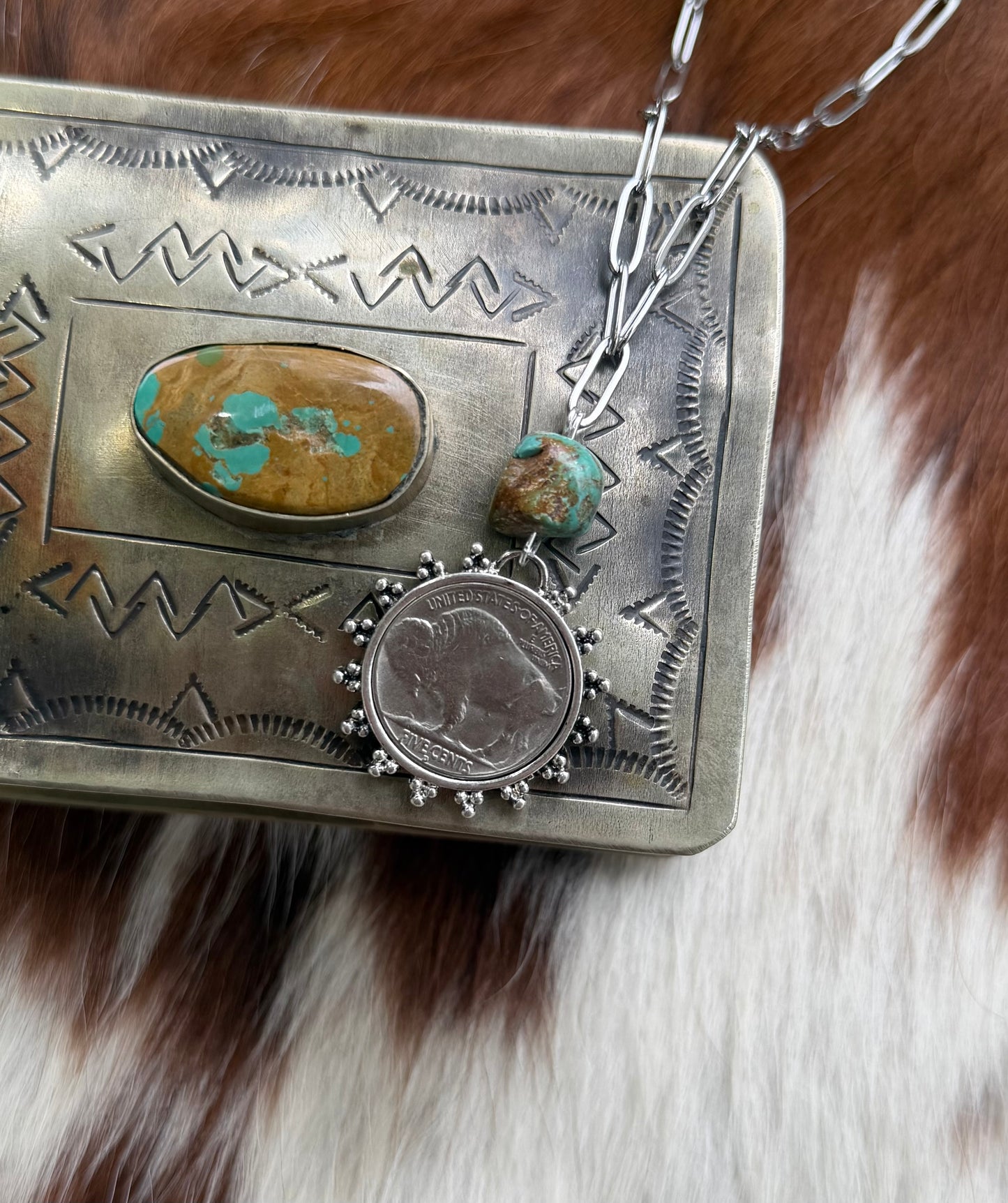 Buffalo coin and turquoise necklace