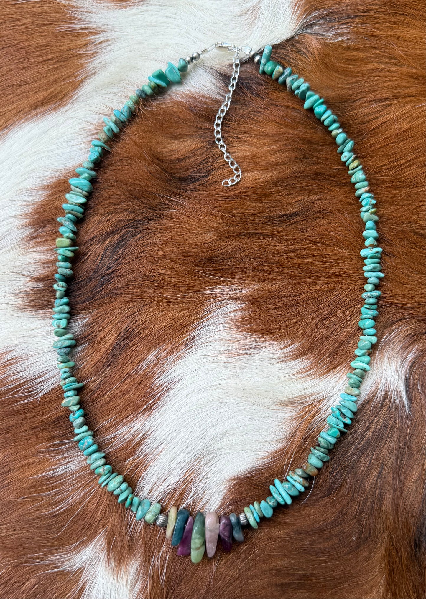 Genuine turquoise chips & watermelon tourmaline