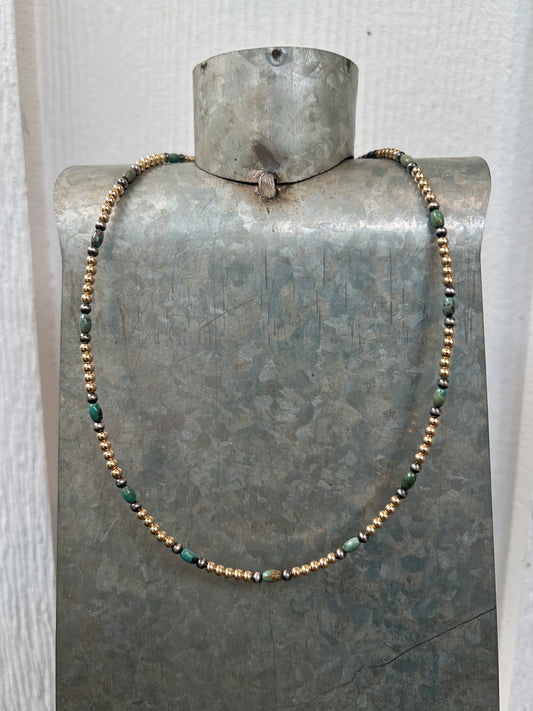Gold, turquoise and sterling pearls