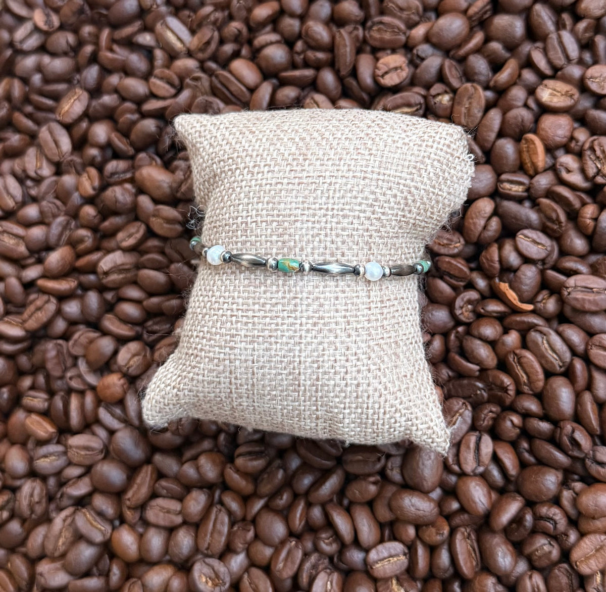 Torpedo pearls, freshwater pearls, & turquoise