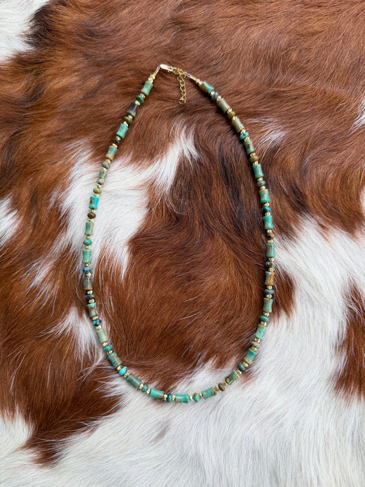 Turquoise and gold filled necklace