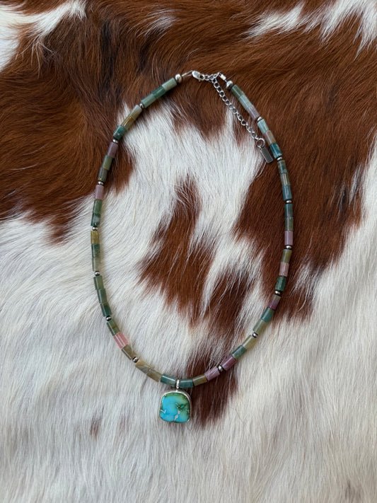 Indian agate beads with Sierra Bella turquoise charm