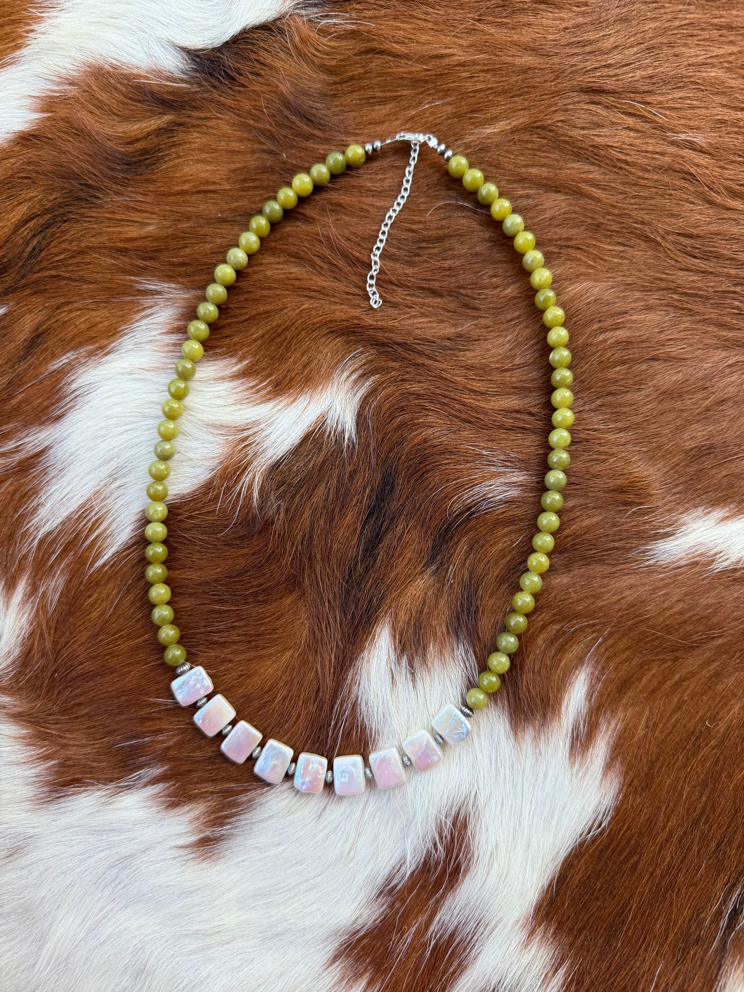 Chartreuse olive jade & freshwater pearl
