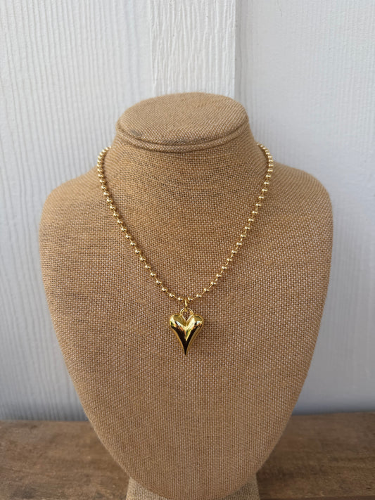 Gold ball chain with gold heart charm