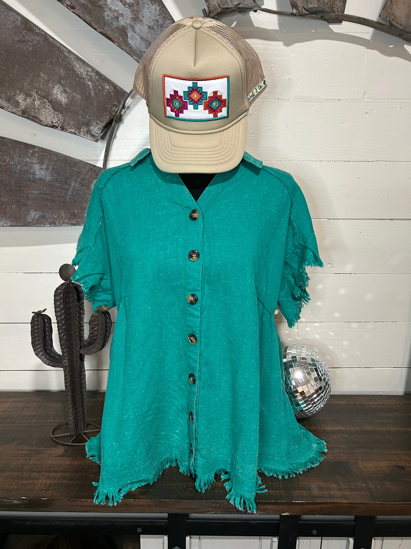 Turquoise mineral wash top