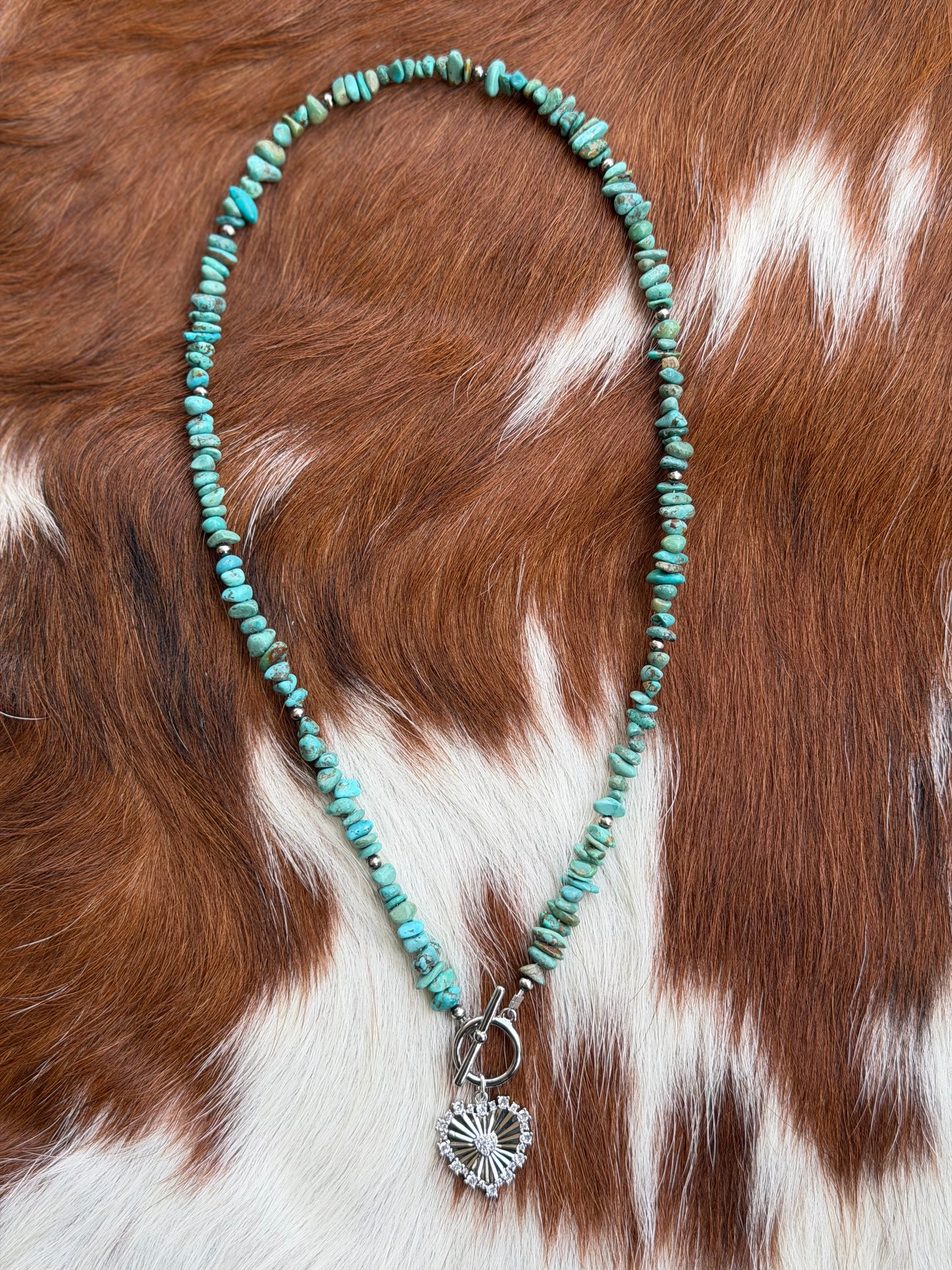 Turquoise chips and heart charm