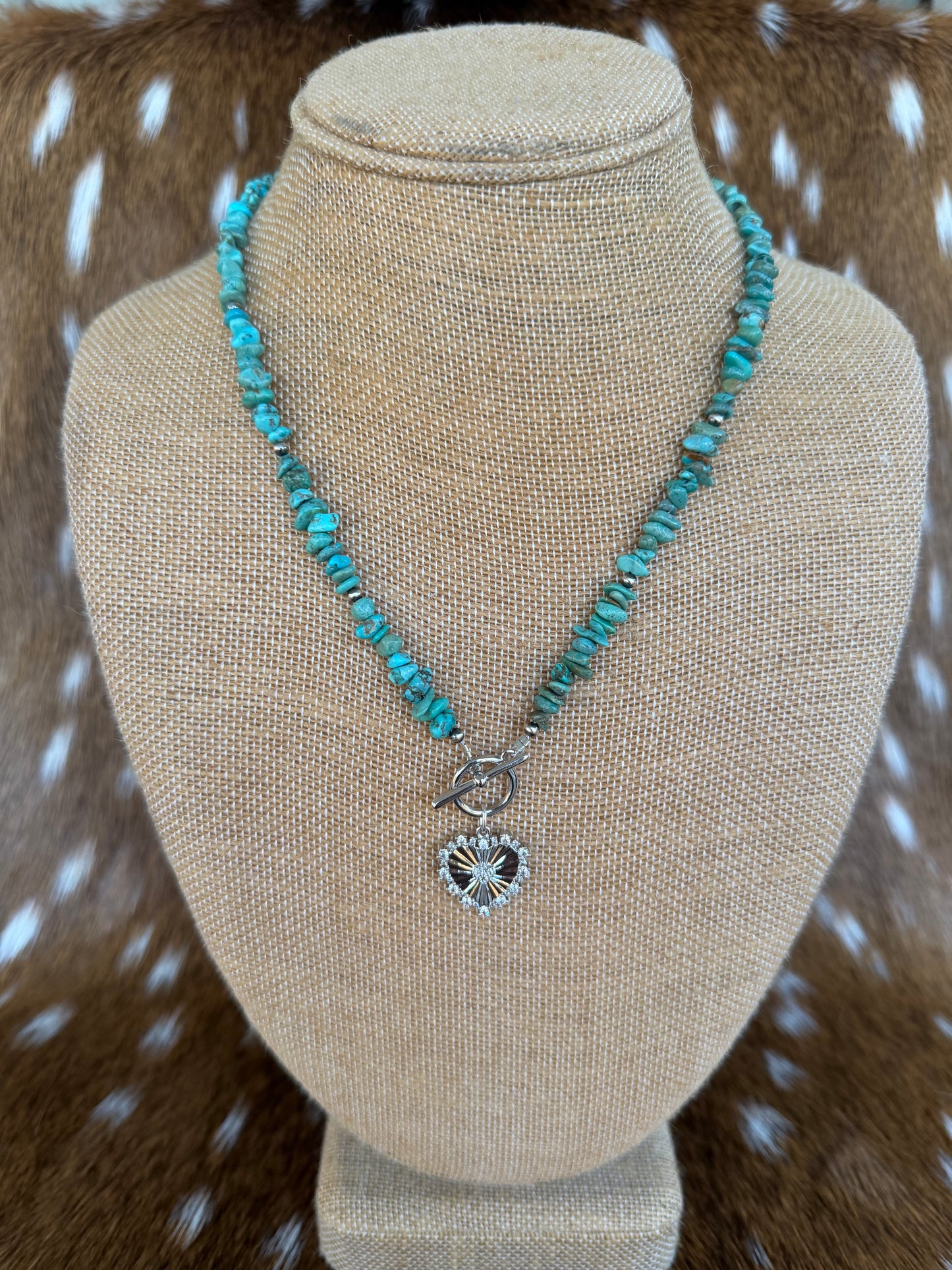 Turquoise chips and heart charm