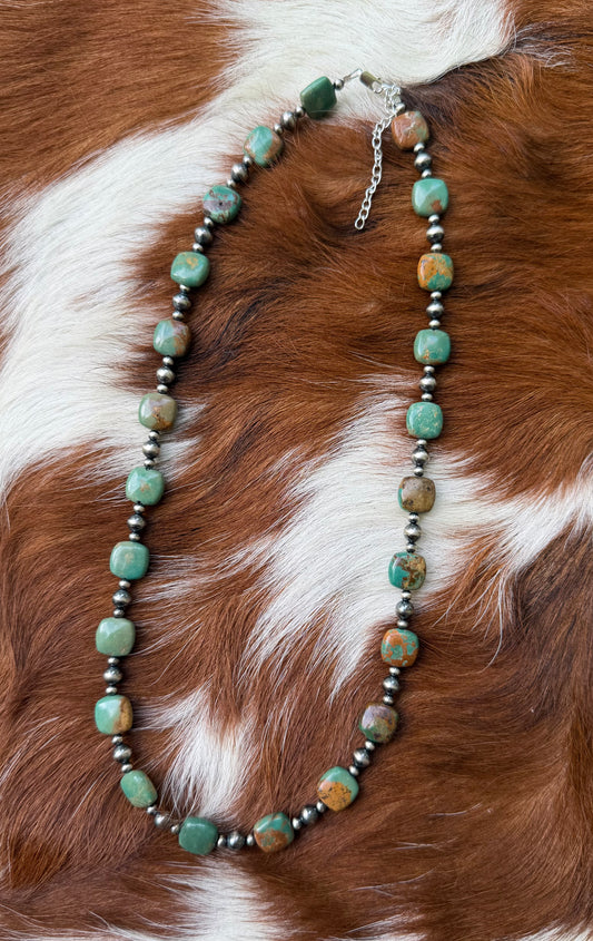 Turquoise square beads & sterling pearls