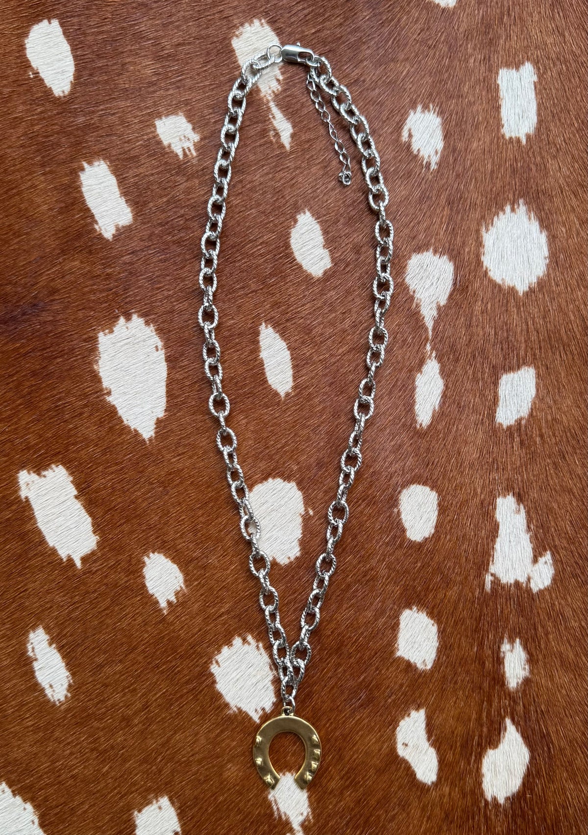 Mixed metal horseshoe necklace