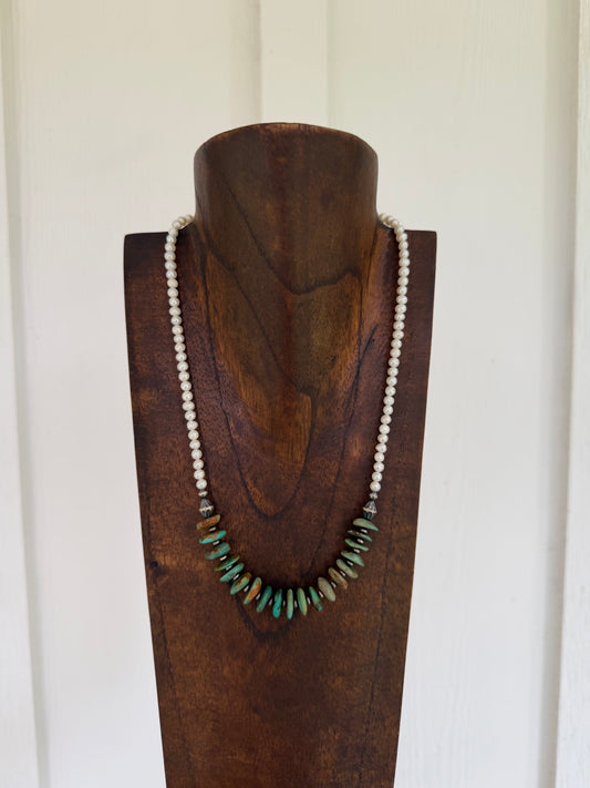Freshwater pearls and turquoise rondelles