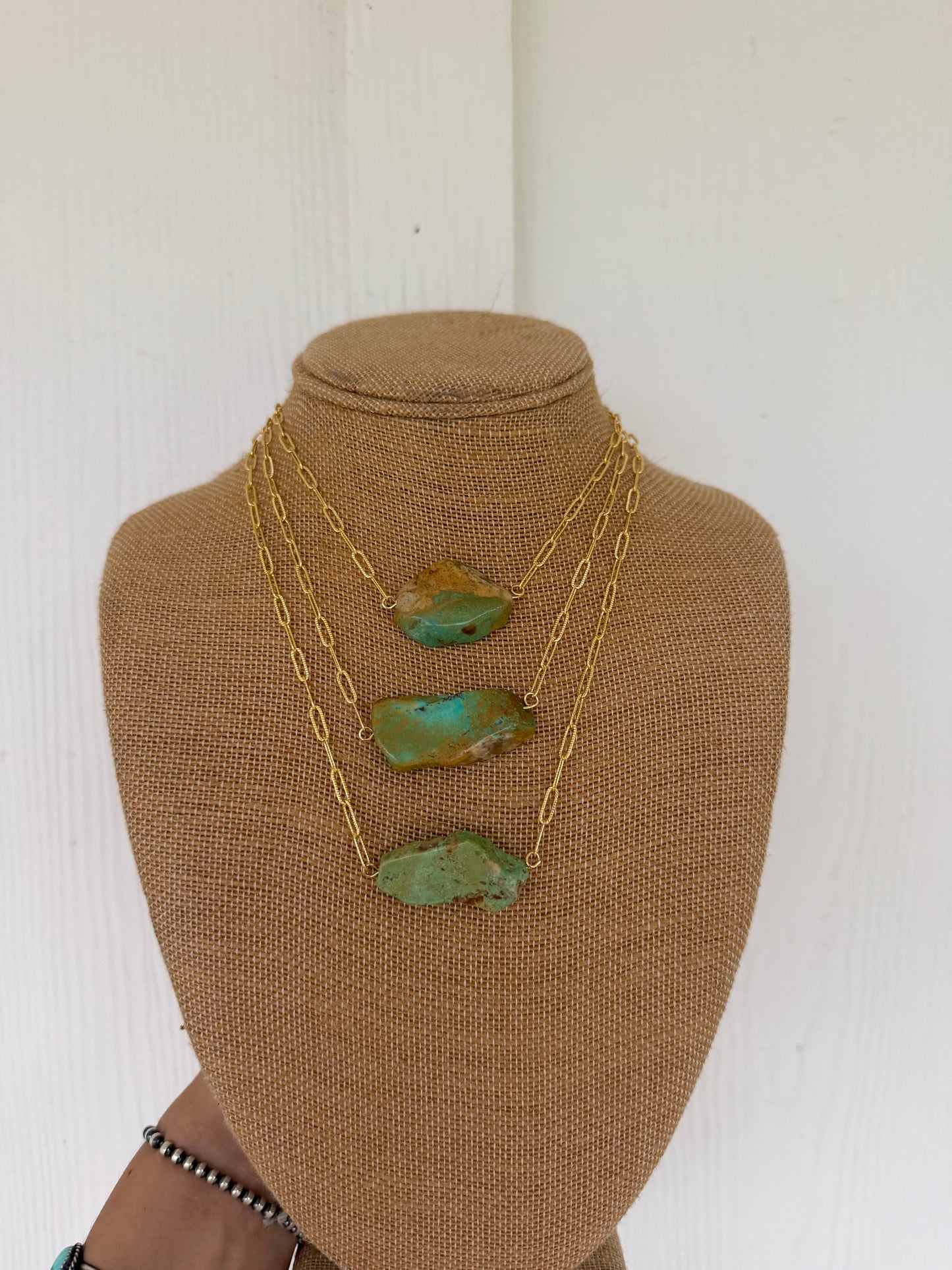 Turquoise slab bar necklaces