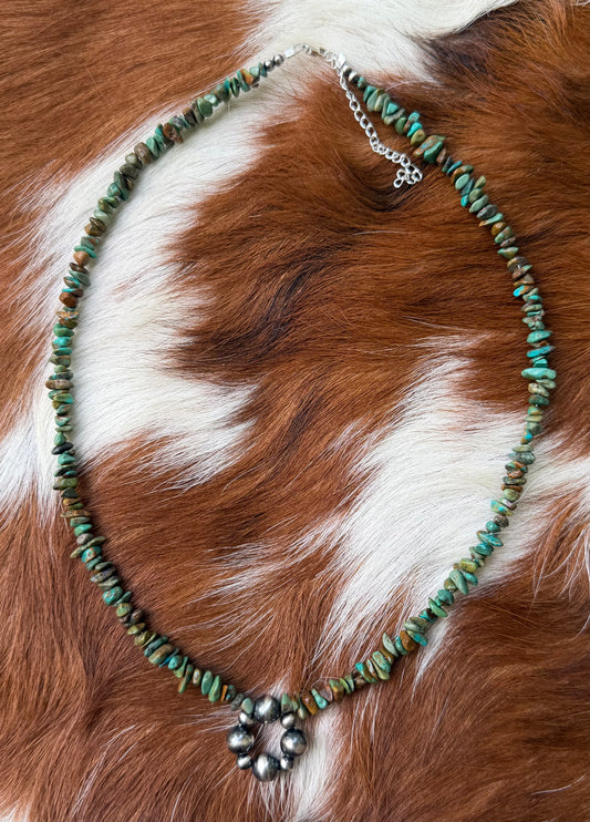 Green turquoise chips & sterling pearls