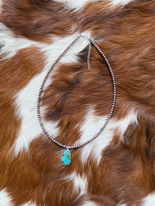 Freshwater pearls & #8 turquoise charm