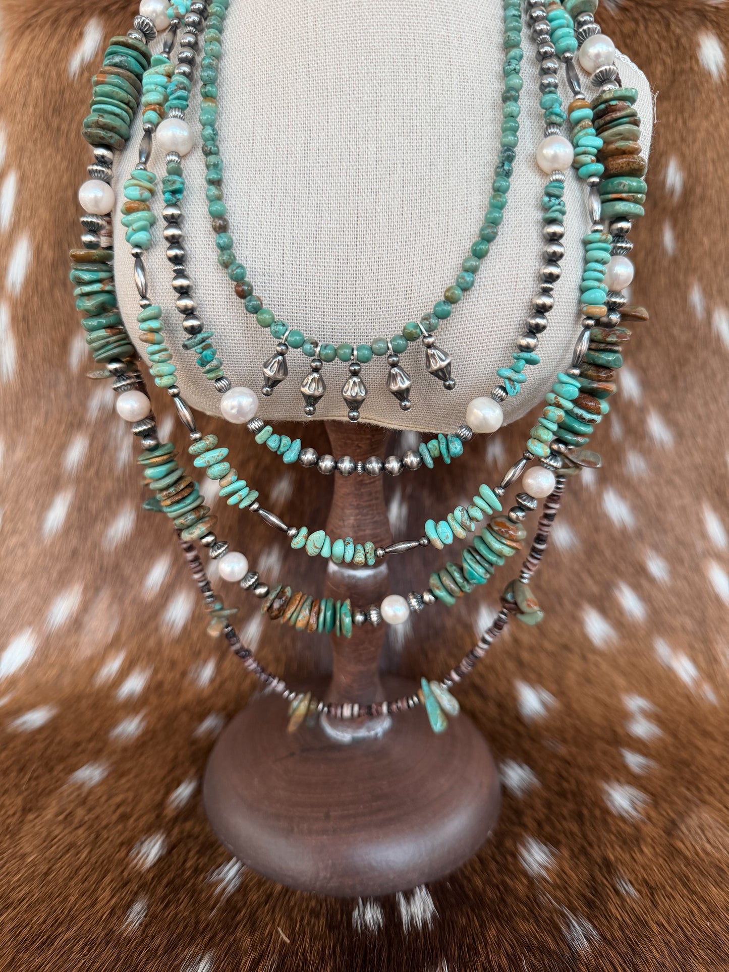 Turquoise and corrugated pearl drops