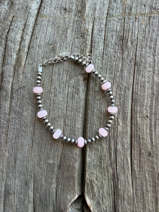Pink agate and 3mm sterling pearls