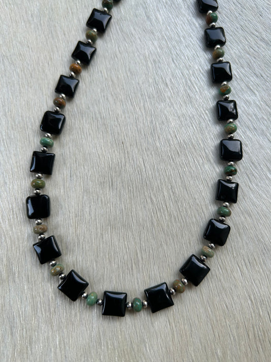 Black onyx square with turquoise