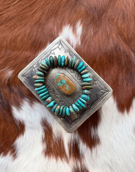 Chunky genuine turquoise stretchy bracelet