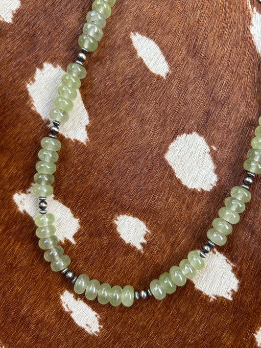 Green Jade with sterling pearls