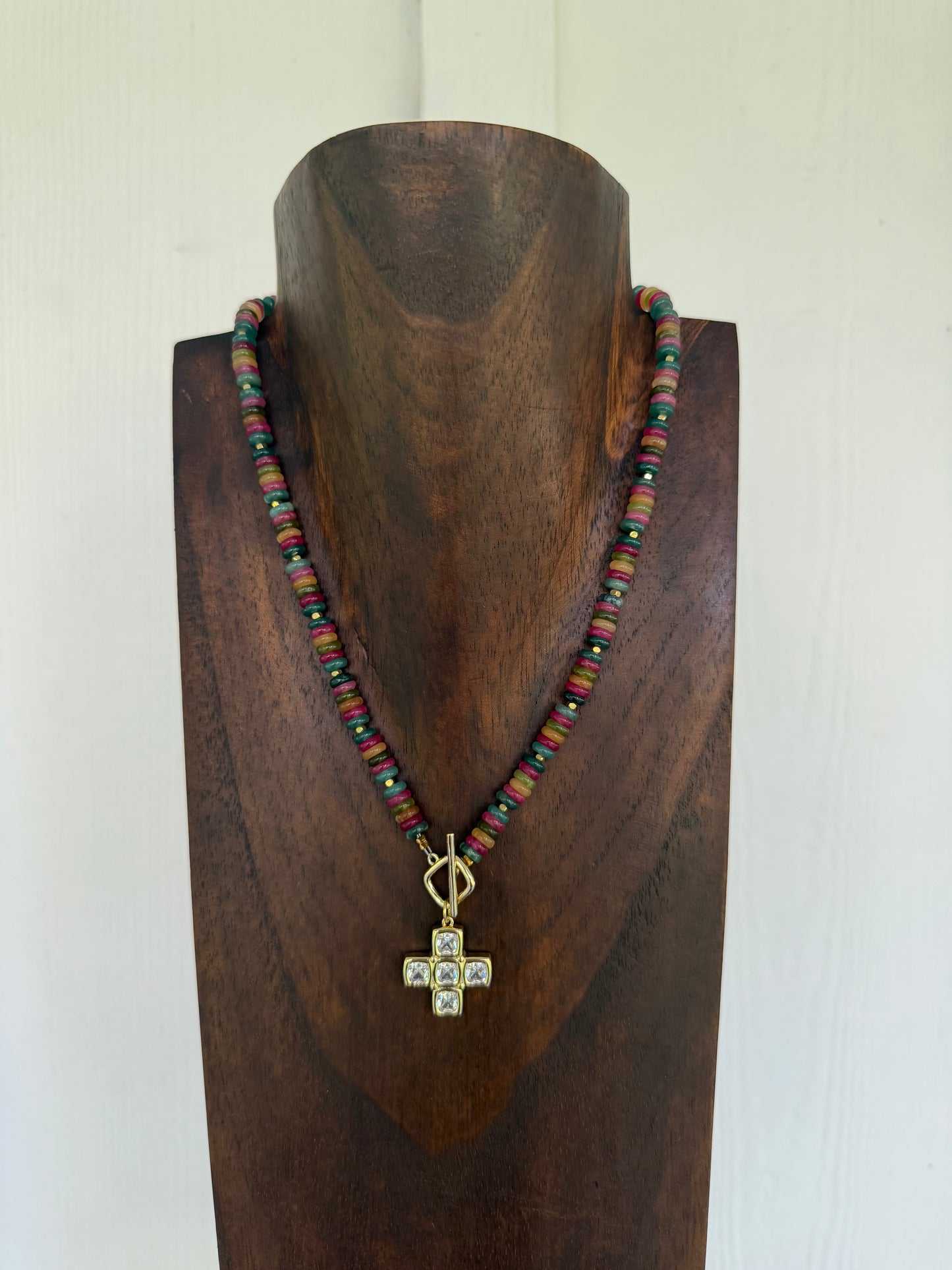Tourmaline dyed jade and cross