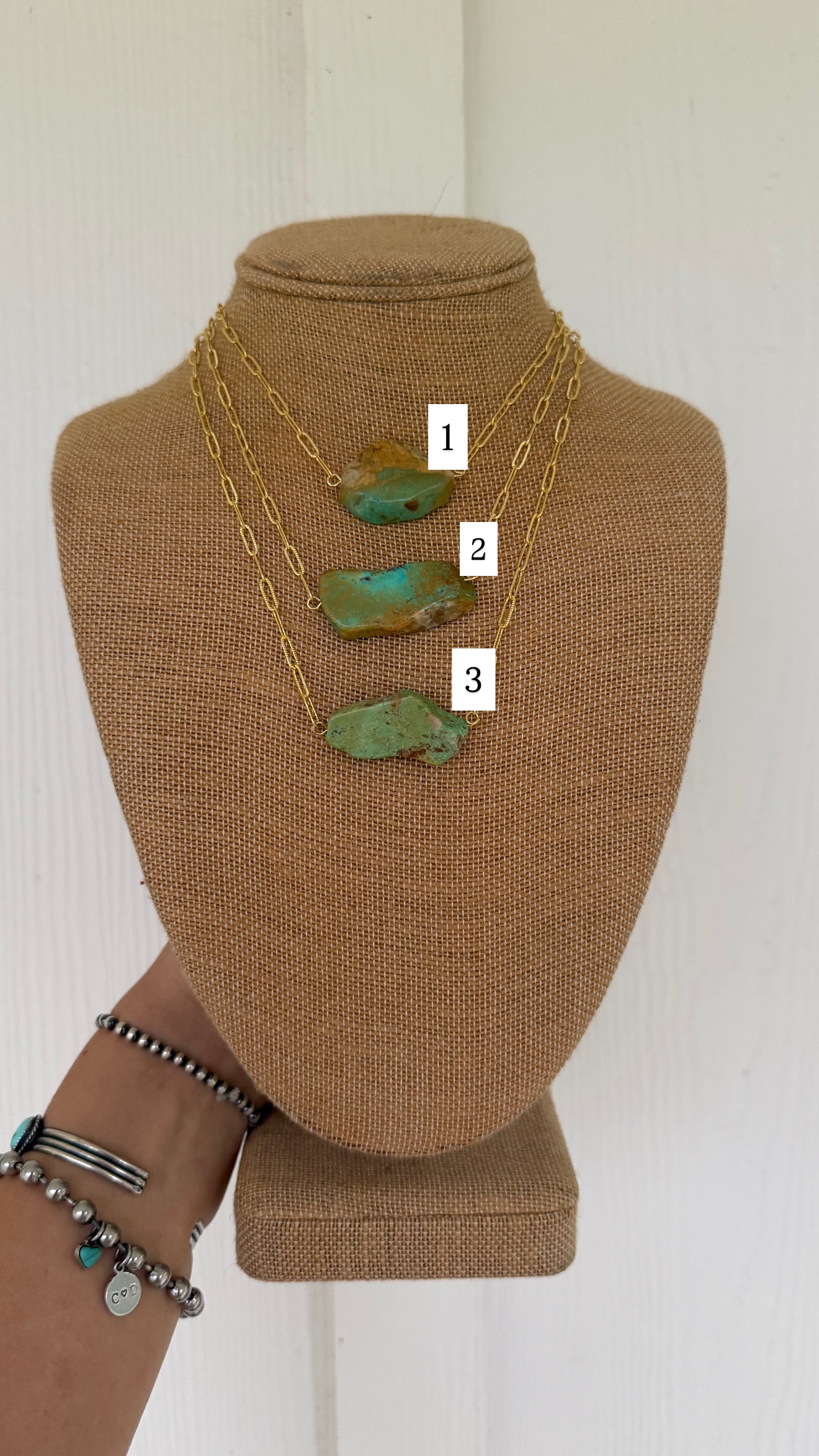 Turquoise slab bar necklaces